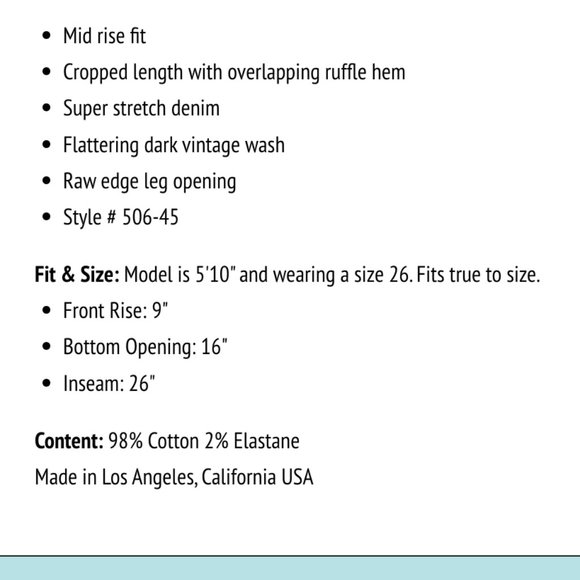 Principle Denim The Flirt Flare Cropped Mi Rise Raw Edge Jeans Size 27 - Picture 8 of 8